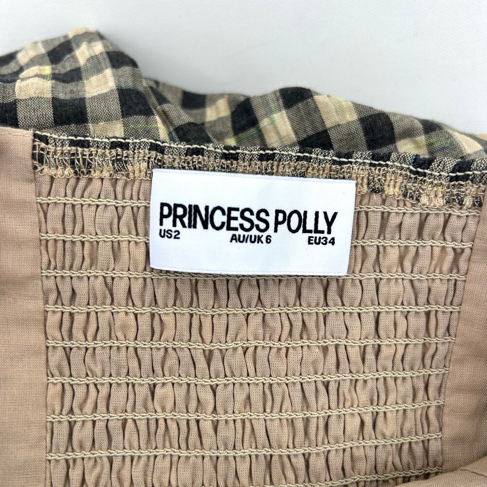Princess Polly Cartmel Brown Black Check Gingham Maxi Dress 2 Romantic Prairie - Picture 4 of 10